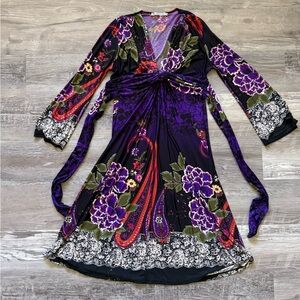 Maille Demoiselle Boho Floral Dress - Deep Purple Long Sleeves Size S
